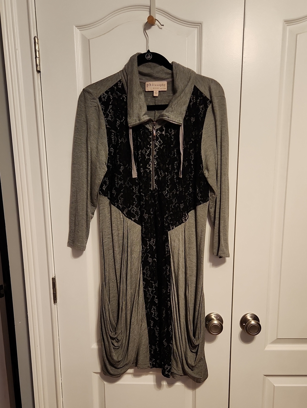 Philosophy Grey Dress with Black Lace Front Panel